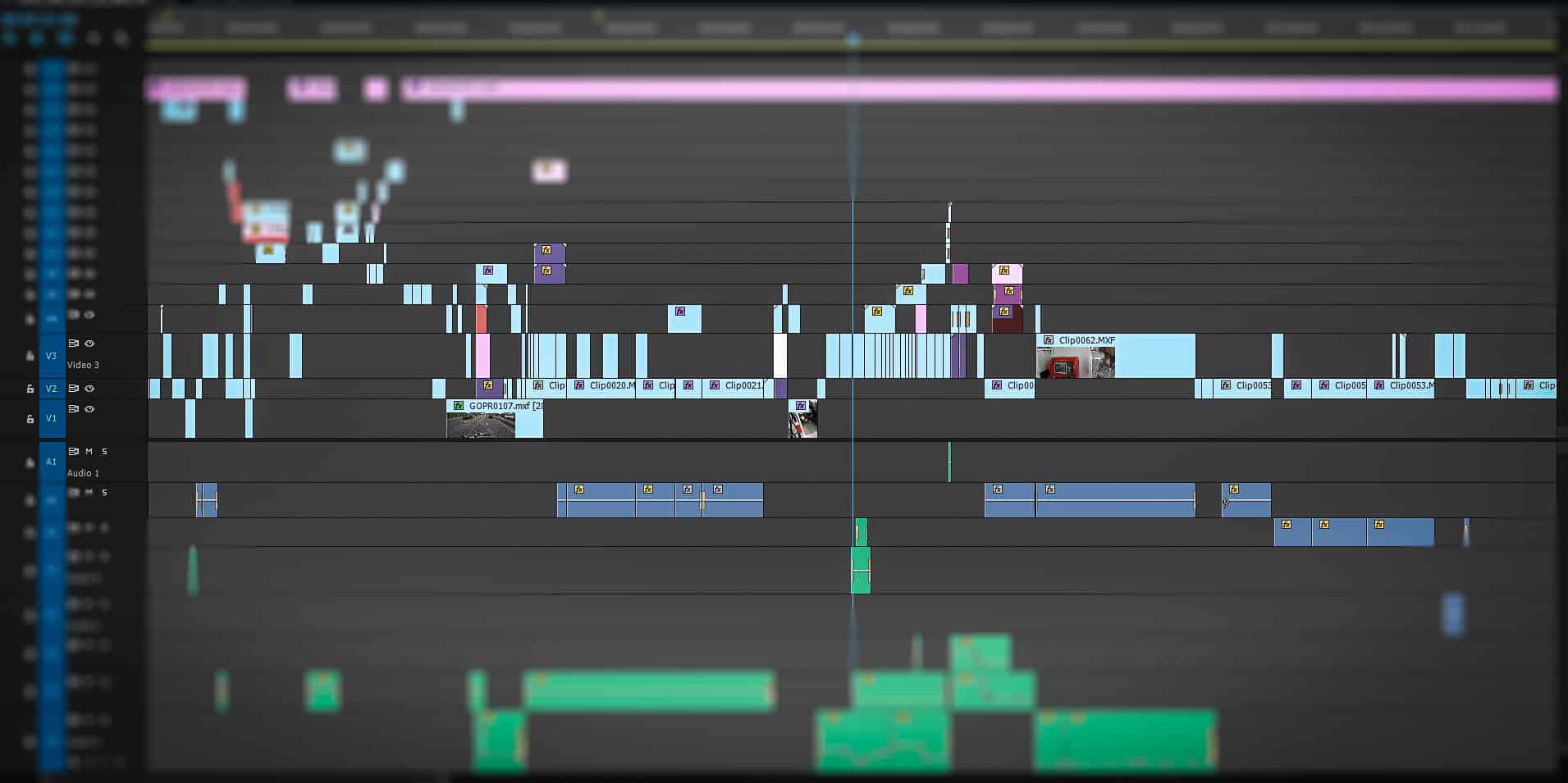 Editing timeline of multi camera shoot at IQ Studios.